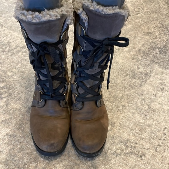 SOREL - women’s Emelie lace up Combat brown leather waterproof boots faux fur 10 - Picture 12 of 12